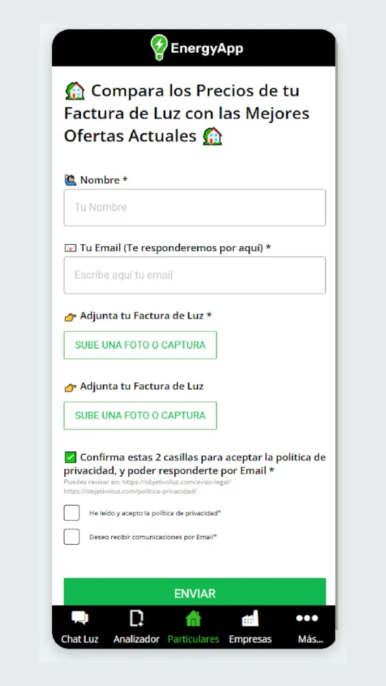 Captura de la aplicación EnergyApp