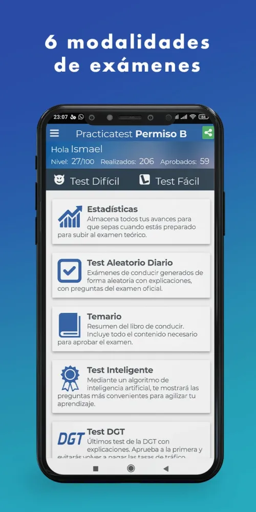 Captura de la aplicación Test DGT 2025 