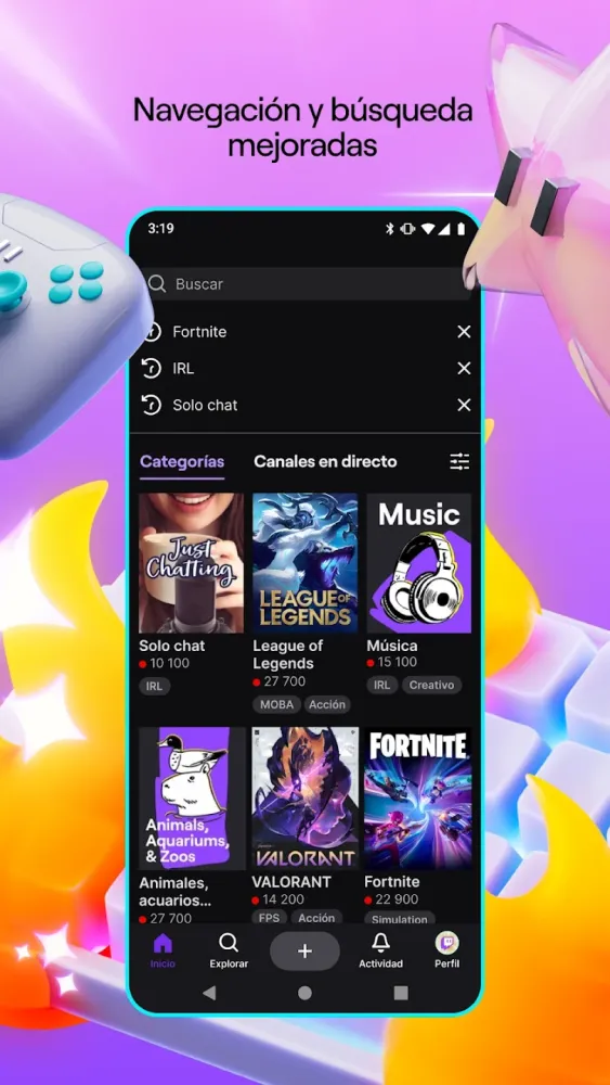 Captura de la aplicación Twitch