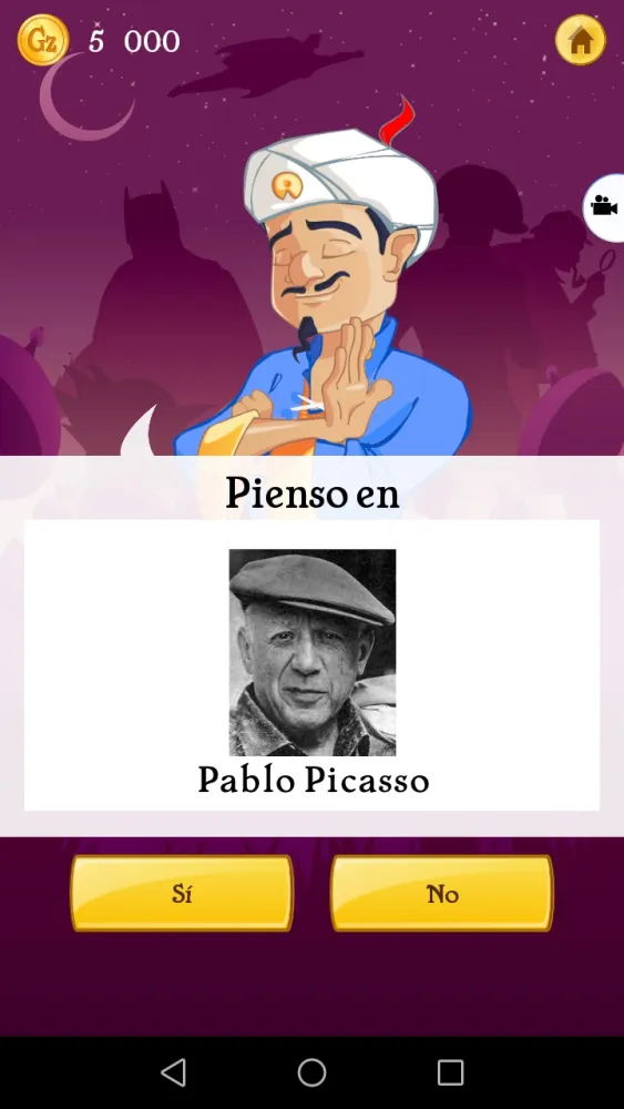 Captura de la aplicación Akinator