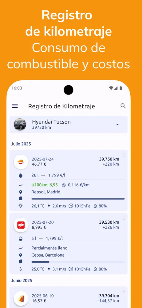 Captura de la aplicación Fuelio